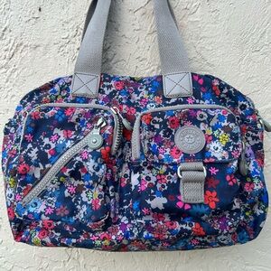 Kipling Defea Shoulder Bag purse Nylon Colorful Floral Multi pockets With Pouch